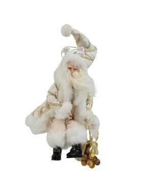 Bombay Company Santa Figurine Shelf Sitter Gold Cream Porcelain Vintage Christma